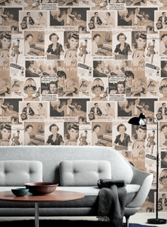 Retro Ads Sepia - Beige, Sepia Wallcovering | Mind the Gap