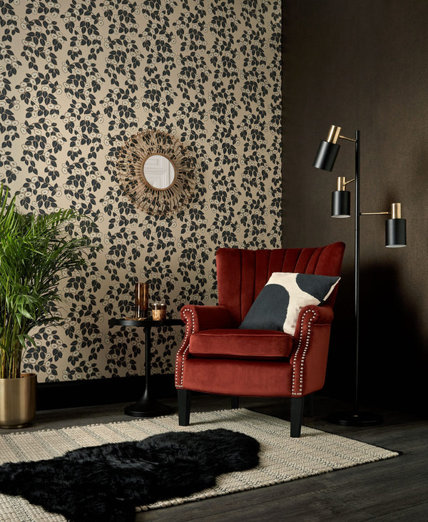 Rosetta Jet - Black Wallcovering | 1838 Wallcoverings