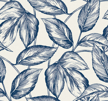 Beckett Sketched Leaves Coastal Botanical - Blueberry Hill | Architectural Wallcoverings