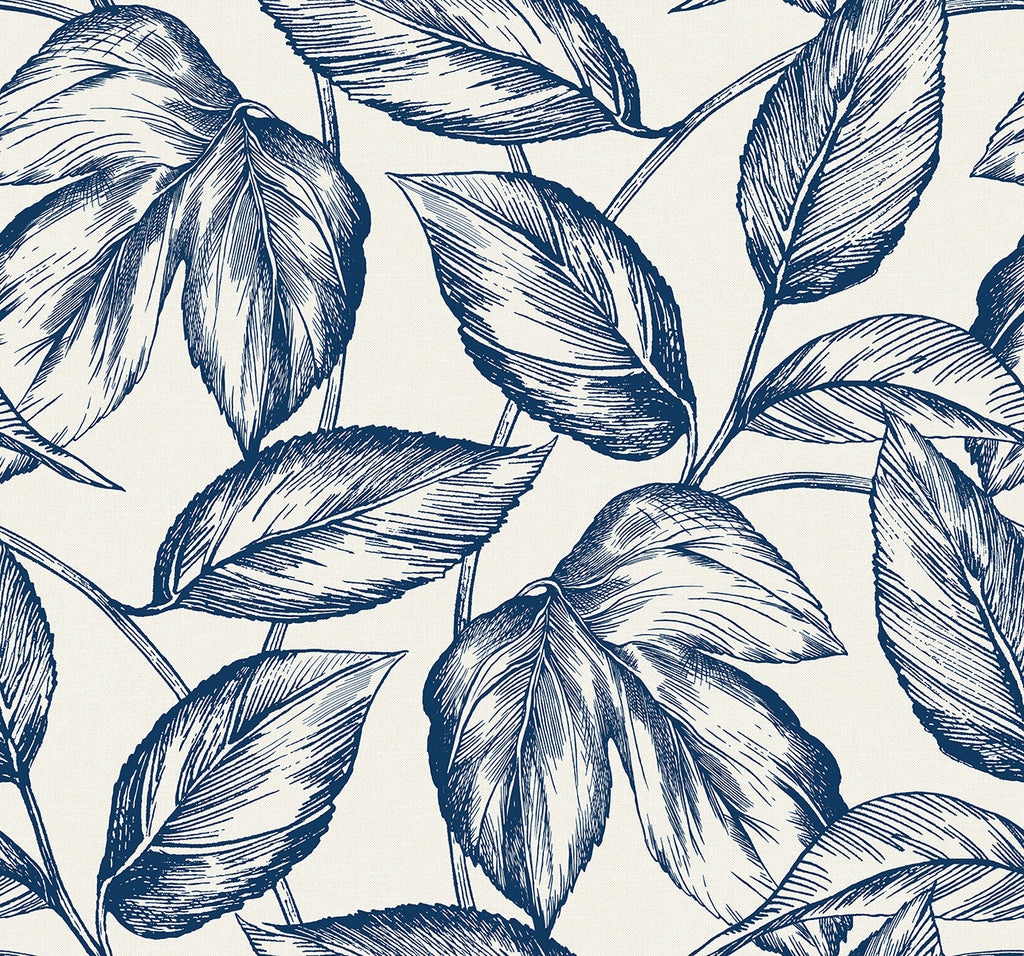 Malibu Beckett Sketched Leaves Wallpaper - Coastal Botanical - Blueberry Hill | Malibu Wallpaper