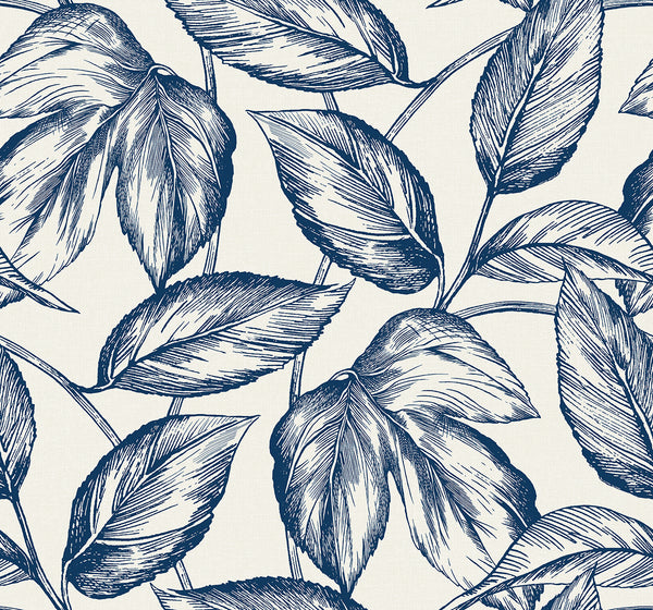Malibu Beckett Sketched Leaves Wallpaper - Coastal Botanical - Blueberry Hill | Malibu Wallpaper
