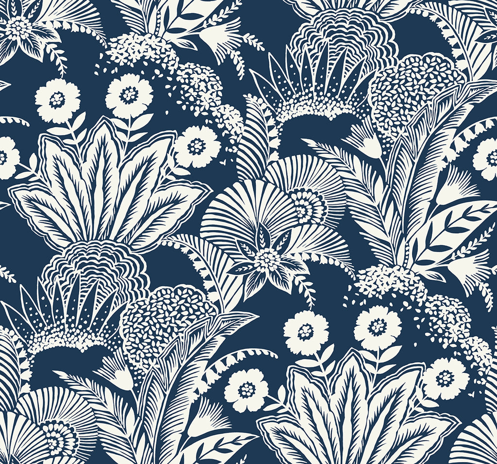 Malibu Suvi Palm Grove Wallpaper - Contemporary Botanical - Nautical Blue | Malibu Wallpaper