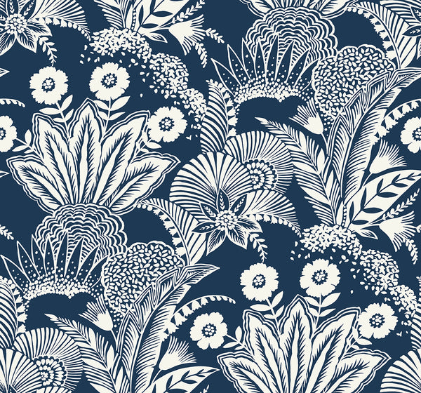 Malibu Suvi Palm Grove Wallpaper - Contemporary Botanical - Nautical Blue | Malibu Wallpaper