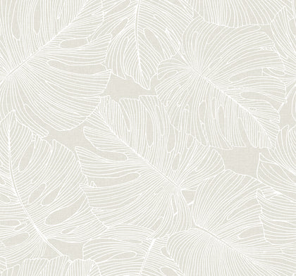 Tarra Monstera Leaf Tropical Botanical - White Sand | Architectural Wallcoverings