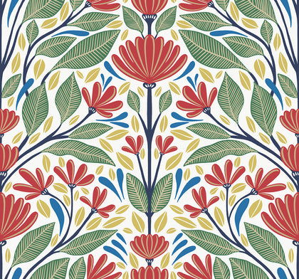 Carmela Folk Floral Contemporary Floral - Primaries | Architectural Wallcoverings