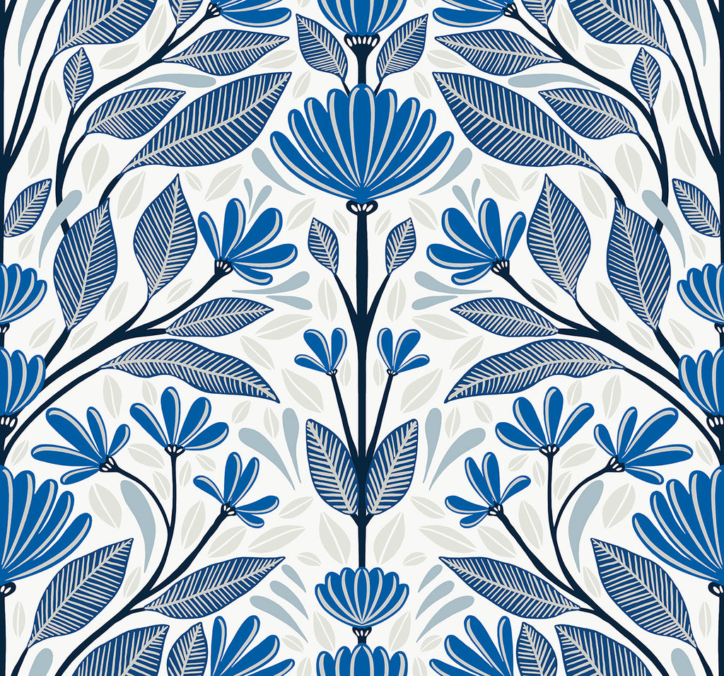 Malibu Carmela Folk Floral Wallpaper - Contemporary Floral - True Blue | Malibu Wallpaper