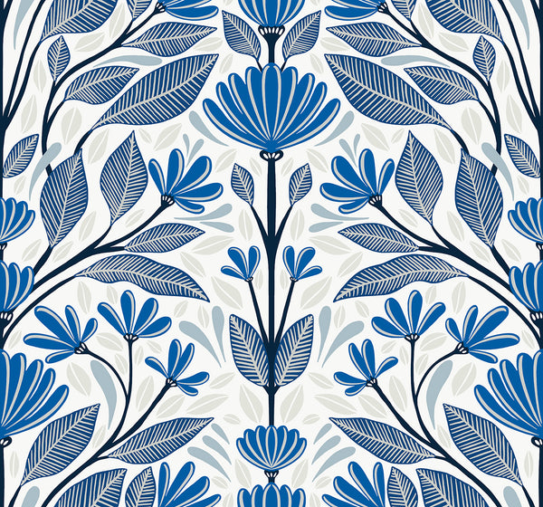 Malibu Carmela Folk Floral Wallpaper - Contemporary Floral - True Blue | Malibu Wallpaper
