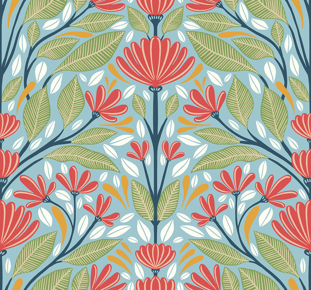 Malibu Carmela Folk Floral Wallpaper - Contemporary Floral - Summer Garden | Malibu Wallpaper