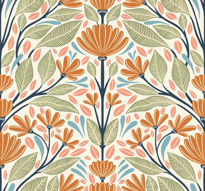 Carmela Folk Floral Contemporary Floral - Summer Ends | Architectural Wallcoverings