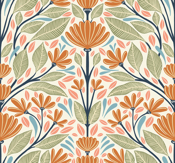 Carmela Folk Floral Contemporary Floral - Summer Ends | Architectural Wallcoverings