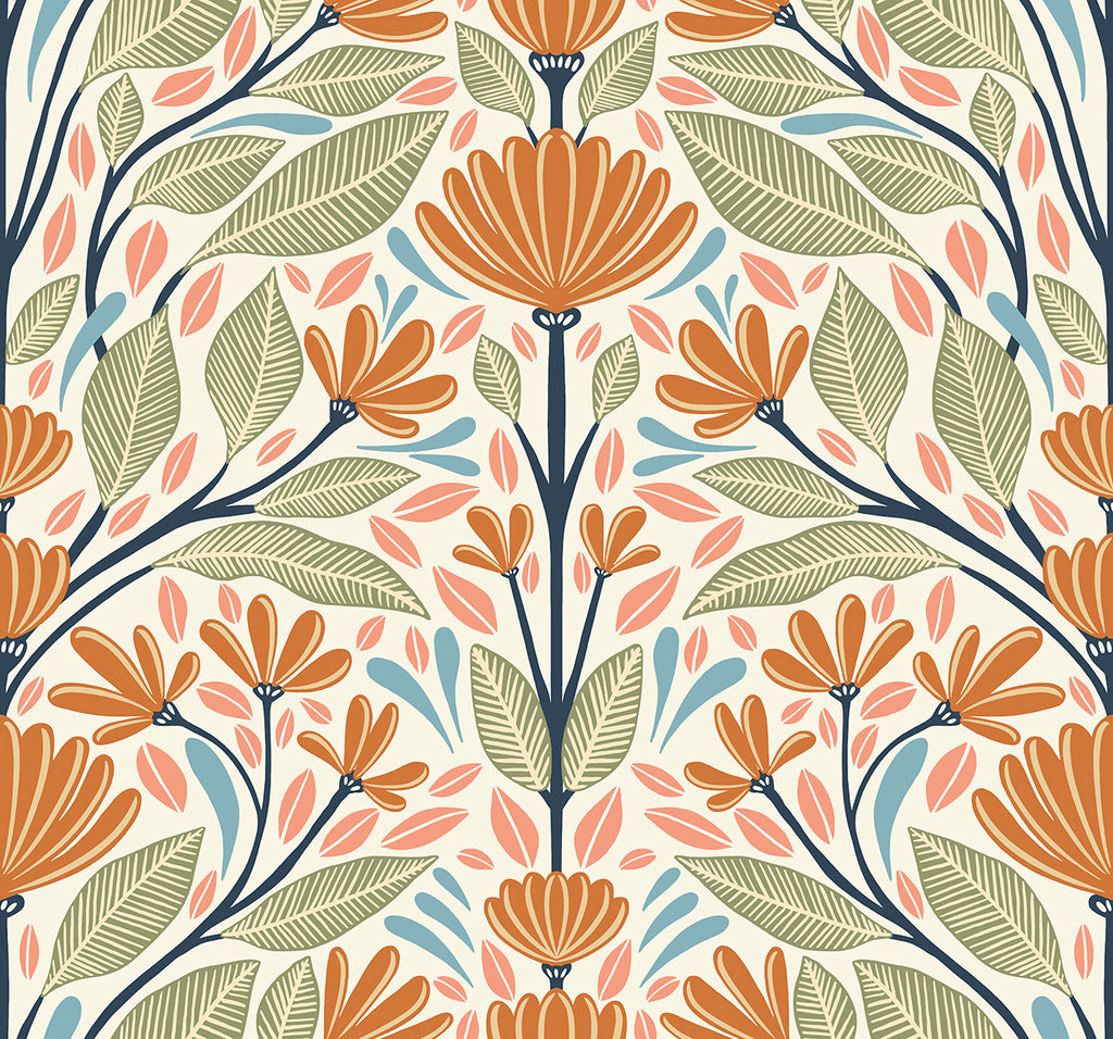 Malibu Carmela Folk Floral Wallpaper - Contemporary Floral - Summer Ends | Malibu Wallpaper