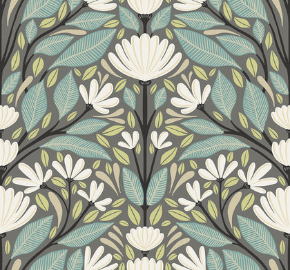 Carmela Folk Floral Contemporary Floral - Spirit Grey | Architectural Wallcoverings