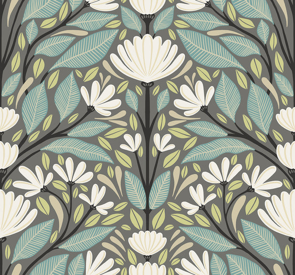 Malibu Carmela Folk Floral Wallpaper - Contemporary Floral - Spirit Grey | Malibu Wallpaper