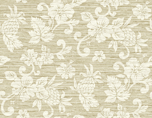 Juno Island Floral Coastal Floral - Saddle Tan | Architectural Wallcoverings