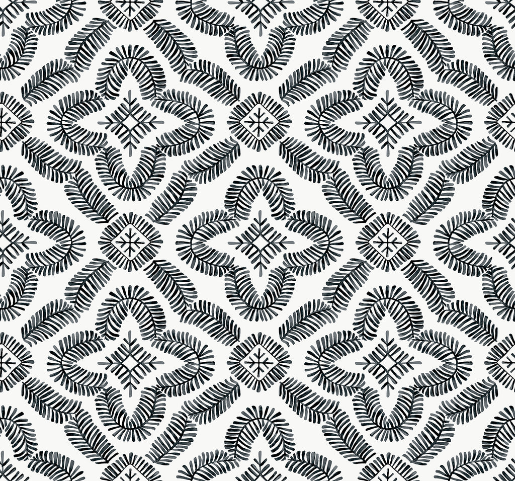 Malibu Talia Botanical Medallion Wallpaper - Contemporary Geometric - Black and White | Malibu Wallpaper