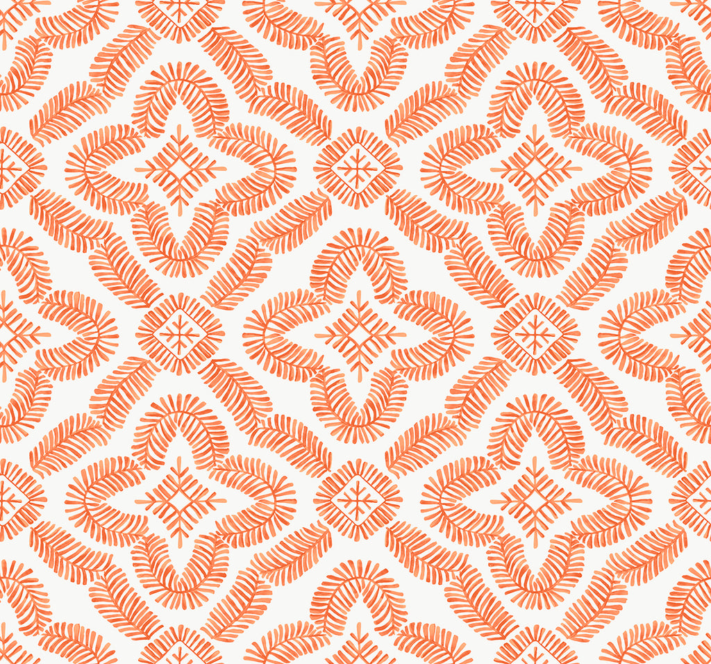 Malibu Talia Botanical Medallion Wallpaper - Contemporary Geometric - Salmon | Malibu Wallpaper