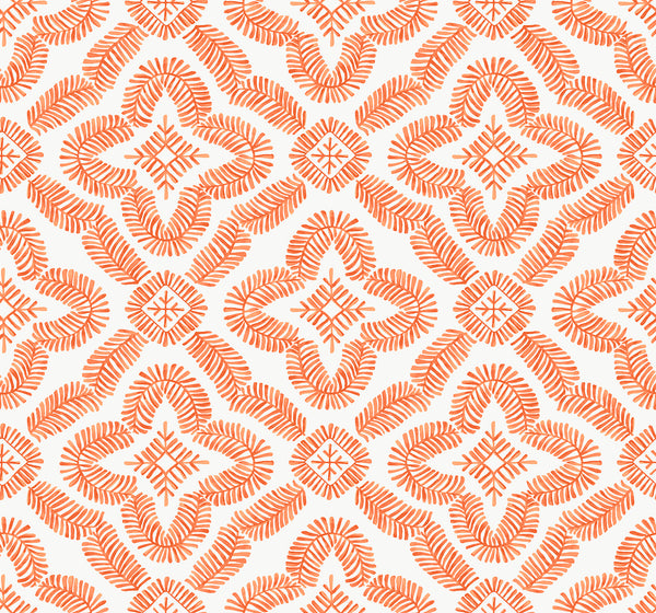 Malibu Talia Botanical Medallion Wallpaper - Contemporary Geometric - Salmon | Malibu Wallpaper