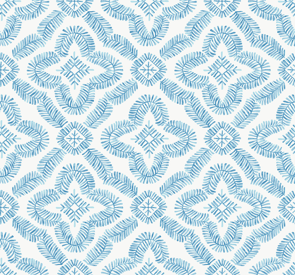 Malibu Talia Botanical Medallion Wallpaper - Contemporary Geometric - Breezy Blue | Malibu Wallpaper