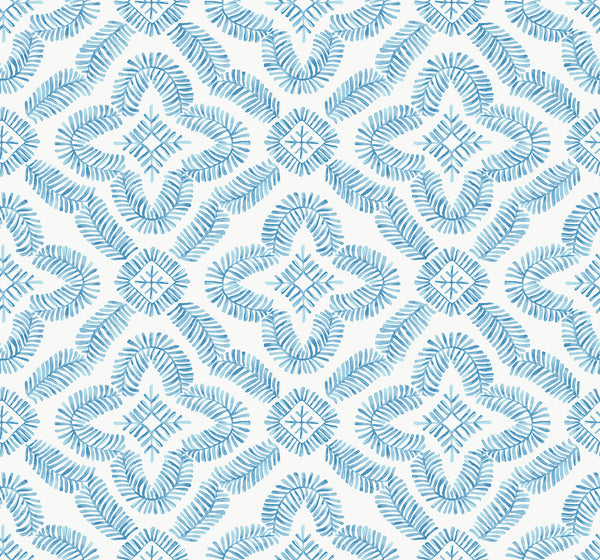 Malibu Talia Botanical Medallion Wallpaper - Contemporary Geometric - Breezy Blue | Malibu Wallpaper