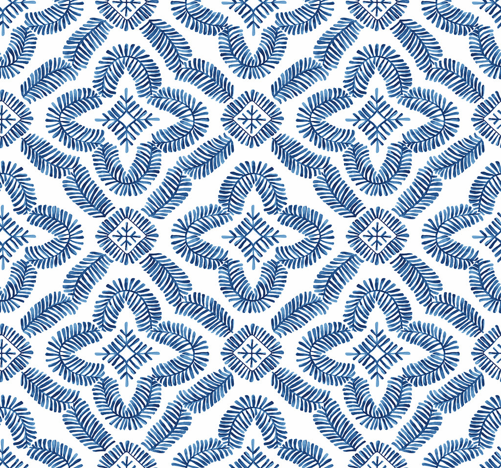 Malibu Talia Botanical Medallion Wallpaper - Contemporary Geometric - Cottage Blue | Malibu Wallpaper