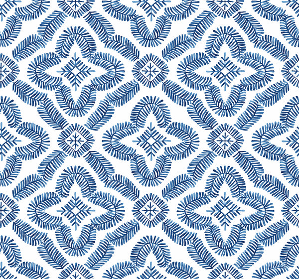 Malibu Talia Botanical Medallion Wallpaper - Contemporary Geometric - Cottage Blue | Malibu Wallpaper
