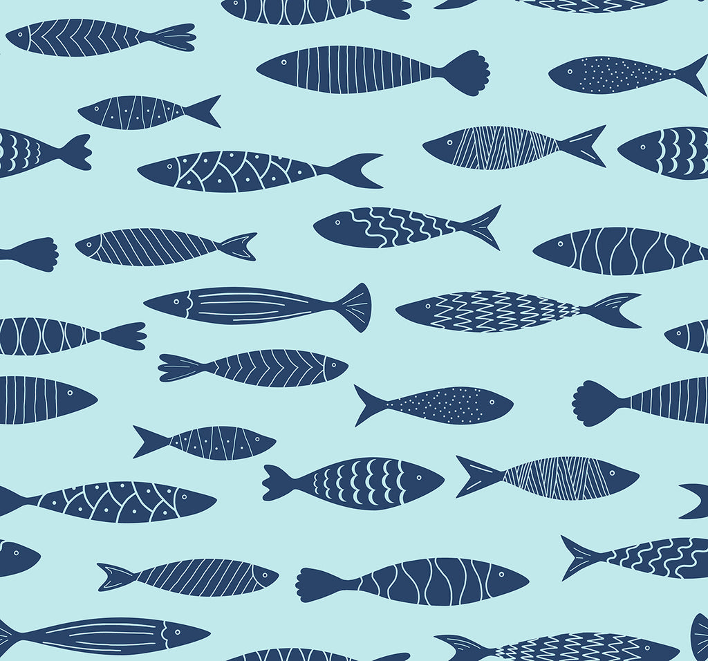 Malibu Bay Fish Wallpaper - Coastal Animal Print - Bahama | Malibu Wallpaper