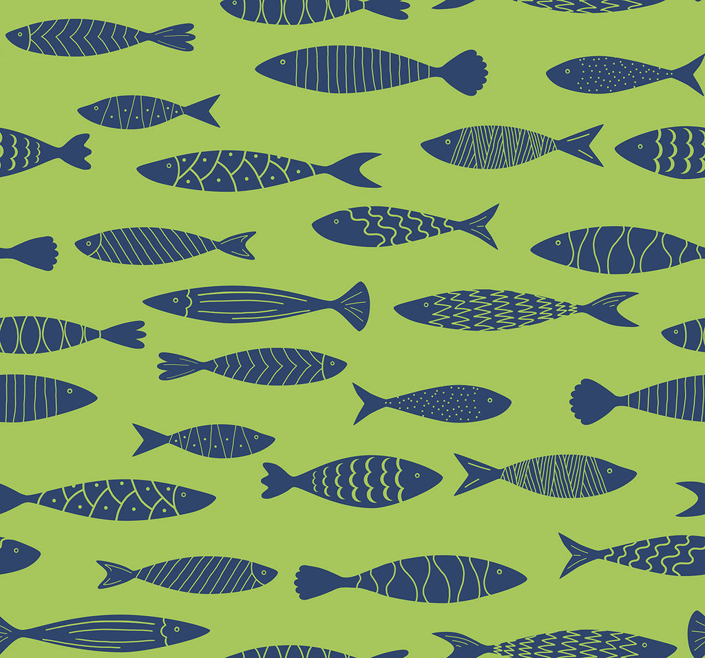 Malibu Bay Fish Wallpaper - Coastal Animal Print - Buckingham Green | Malibu Wallpaper