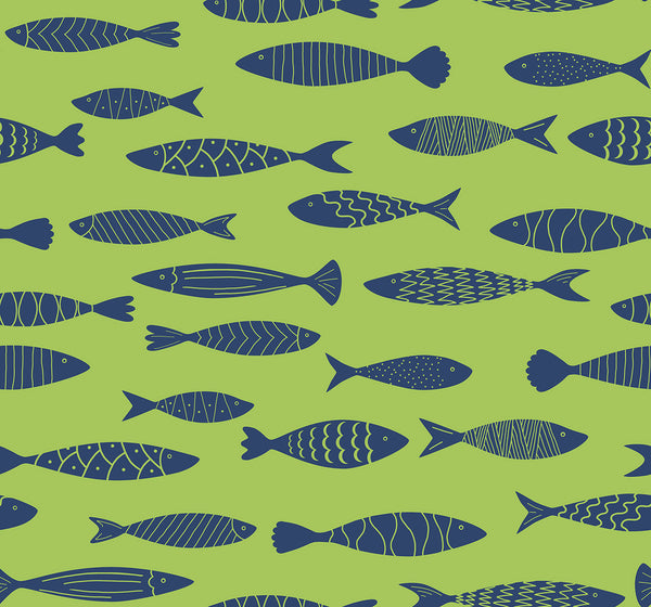 Malibu Bay Fish Wallpaper - Coastal Animal Print - Buckingham Green | Malibu Wallpaper