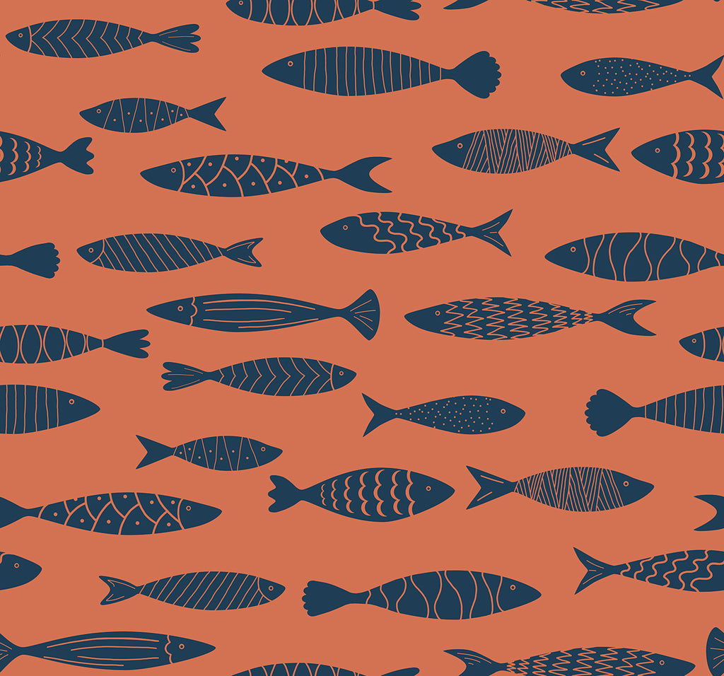 Malibu Bay Fish Wallpaper - Coastal Animal Print - Coral Reef | Malibu Wallpaper
