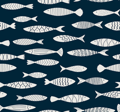 Bay Fish Coastal Animal Print - Deep Seas | Architectural Wallcoverings