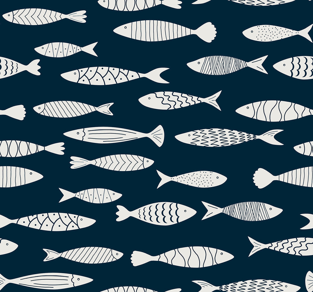 Malibu Bay Fish Wallpaper - Coastal Animal Print - Deep Seas | Malibu Wallpaper