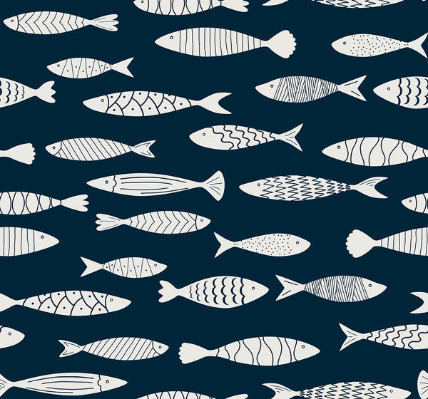 Malibu Bay Fish Wallpaper - Coastal Animal Print - Deep Seas | Malibu Wallpaper