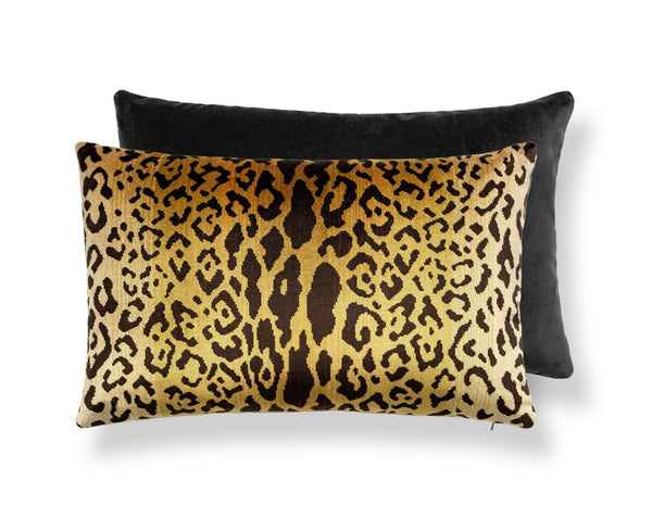 Leopardo / Velvet Pillow Lumbar 22X14 Gold & Black / Black | Scalamandre
