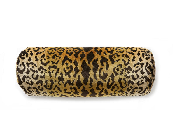 Leopardo Pillow Bolster 21X7 Ivory, Gold & Black | Scalamandre