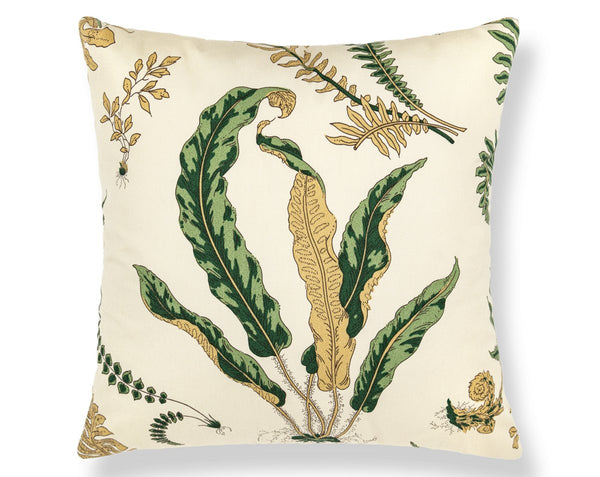 Elsie De Wolfe Outdoor Pillow Square 22X22 Greens on Off - White | Scalamandre
