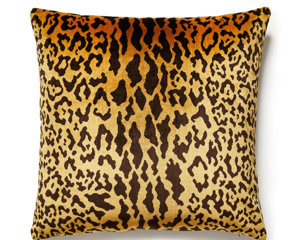 Leopardo Pillow Square 22X22 Ivory, Gold & Black | Scalamandre
