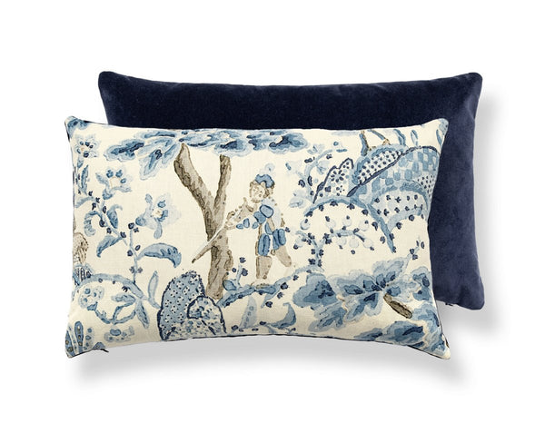 Kelmescott / Aurora Pillow Lumbar 14X22 Porcelain / Navy | Scalamandre