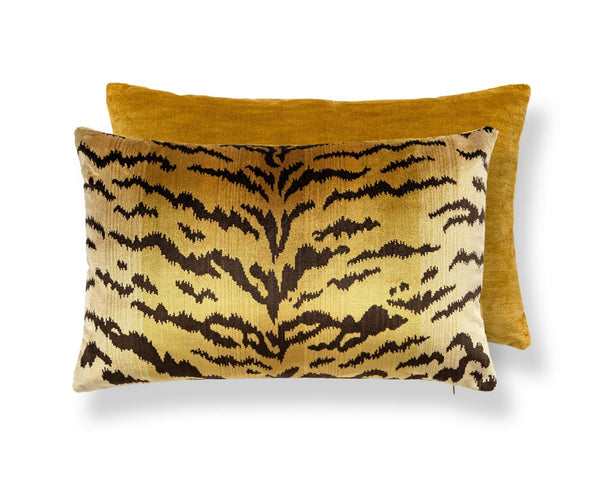 Tigre - Silk/velvet Pillow Lumbar 22X14 Ivory, Gold & Black / Gilt | Scalamandre