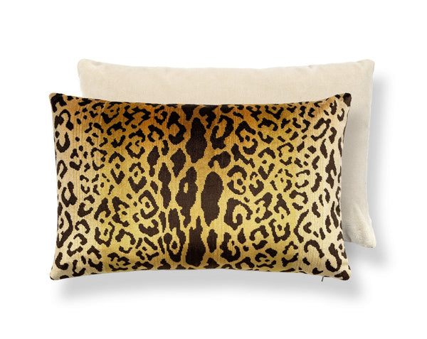Leopardo / Velvet Pillow Lumbar 22X14 Gold & Black / Beige | Scalamandre