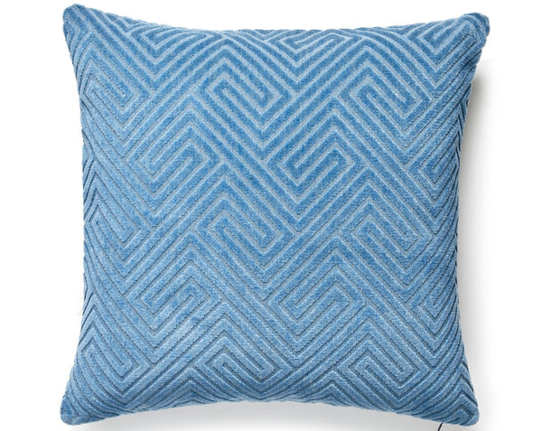 Meander Velvet Outdoor Pillow Square 22X22 Denim | Scalamandre