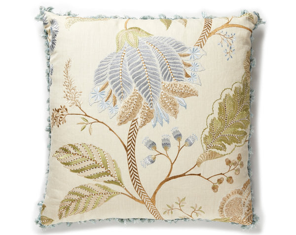 Palampore Embroidery Pillow Square 22X22 Summer Sage | Scalamandre