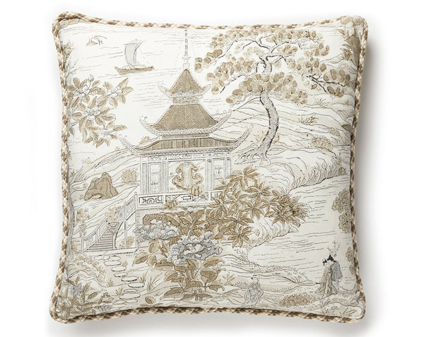 Satomi Hand Block Print Pillow Square 22X22 Pewter | Scalamandre