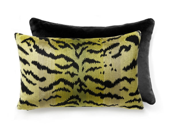 Tigre/velvet Pillow Lumbar 22X14 Greens & Black / Black | Scalamandre