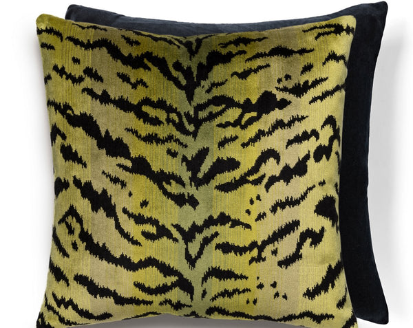 Tigre/velvet Pillow Square 22X22 Greens & Black / Black | Scalamandre