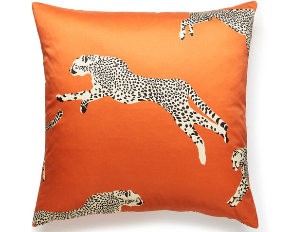 Leaping Cheetah Pillow Square 22X22 Clementine | Scalamandre