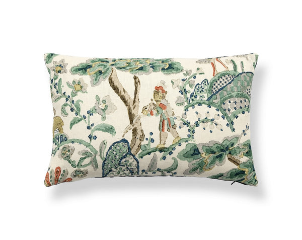 Kelmescott Hand Block Pillow Lumbar 14X22 Leaf on Ivory | Scalamandre