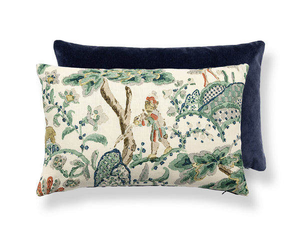 Kelmescott / Aurora Pillow Lumbar 22X14 Leaf on Ivory / Navy | Scalamandre
