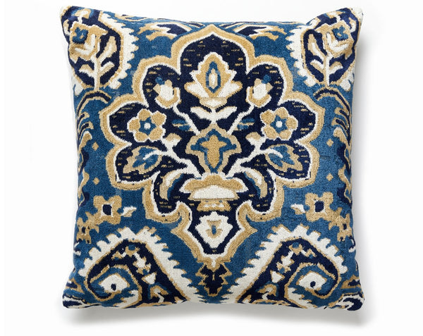 Oushak Linen Velvet Pillow Square 22X22 Indigo | Scalamandre