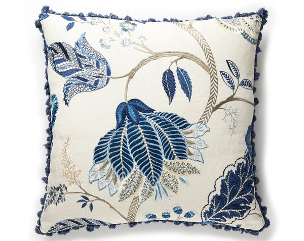 Palampore Embroidery Pillow Square 22X22 Porcelain | Scalamandre
