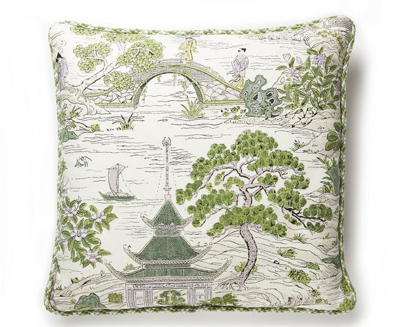 Satomi Hand Block Print Pillow Square 22X22 Lavender & Citron | Scalamandre